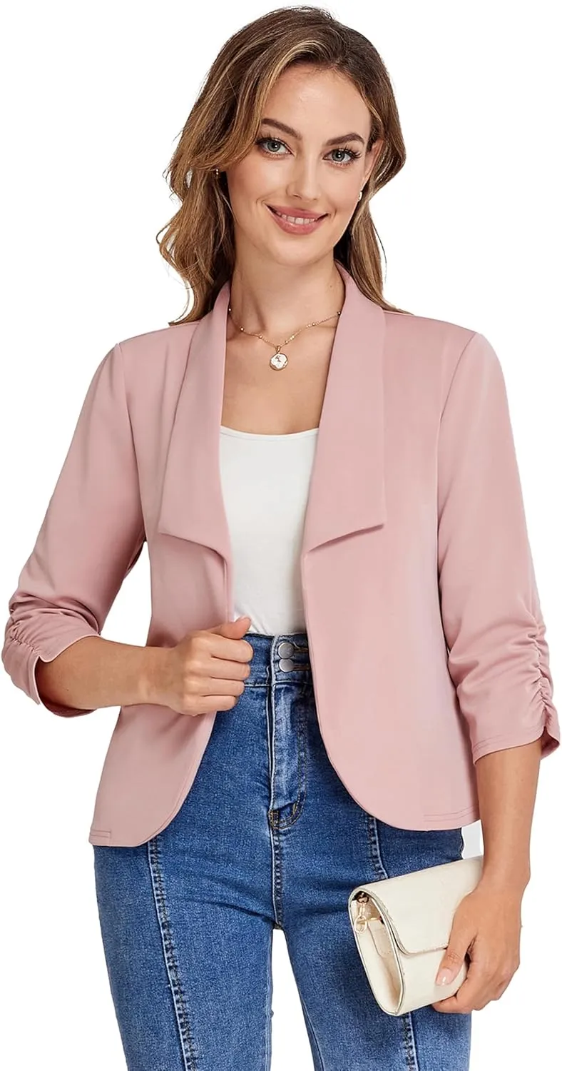 Belle Poque Womens Casual Blazers Open Front Lightweight Suit Jackets Business Dressy 3/4 Sleeve Blazers for Work
