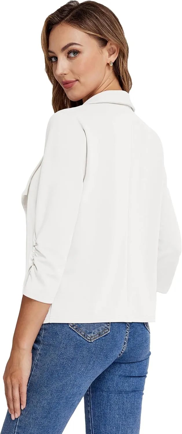 Belle Poque Womens Casual Blazers Open Front Lightweight Suit Jackets Business Dressy 3/4 Sleeve Blazers for Work