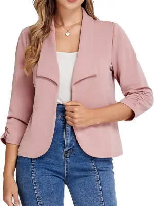 Belle Poque Womens Casual Blazers Open Front Lightweight Suit Jackets Business Dressy 3/4 Sleeve Blazers for Work