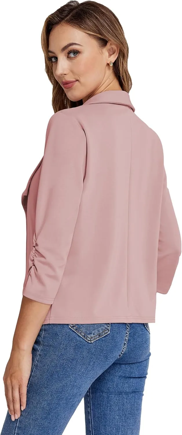 Belle Poque Womens Casual Blazers Open Front Lightweight Suit Jackets Business Dressy 3/4 Sleeve Blazers for Work