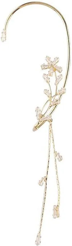 BETHYNAS Glitter Rhinestone Butterfly Flower Ear Cuff Sparkly Non-Pierced Crystal Tassel Fake Earrings Climber Lady Ear Wrap Bridal Party Ear Jewelry for Women and Girls
