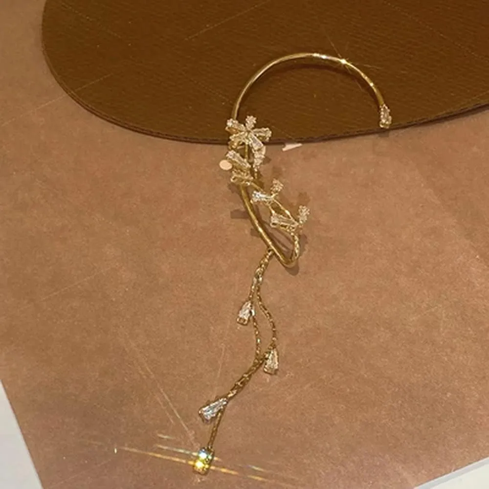 BETHYNAS Glitter Rhinestone Butterfly Flower Ear Cuff Sparkly Non-Pierced Crystal Tassel Fake Earrings Climber Lady Ear Wrap Bridal Party Ear Jewelry for Women and Girls
