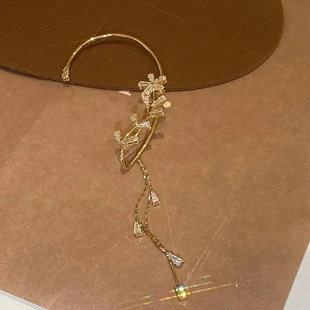 BETHYNAS Glitter Rhinestone Butterfly Flower Ear Cuff Sparkly Non-Pierced Crystal Tassel Fake Earrings Climber Lady Ear Wrap Bridal Party Ear Jewelry for Women and Girls