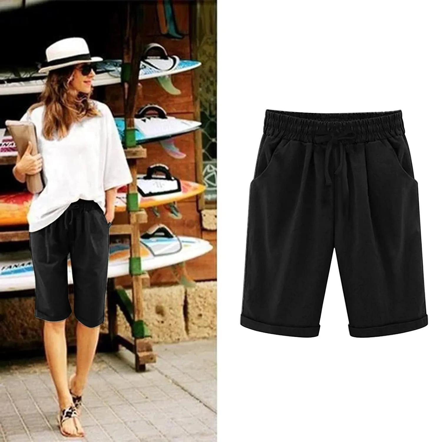 Biker Shorts Women with Pockets Pants Straight Leg Sports Casual Loose Shorts Biker Shorts Women with Pockets Plus