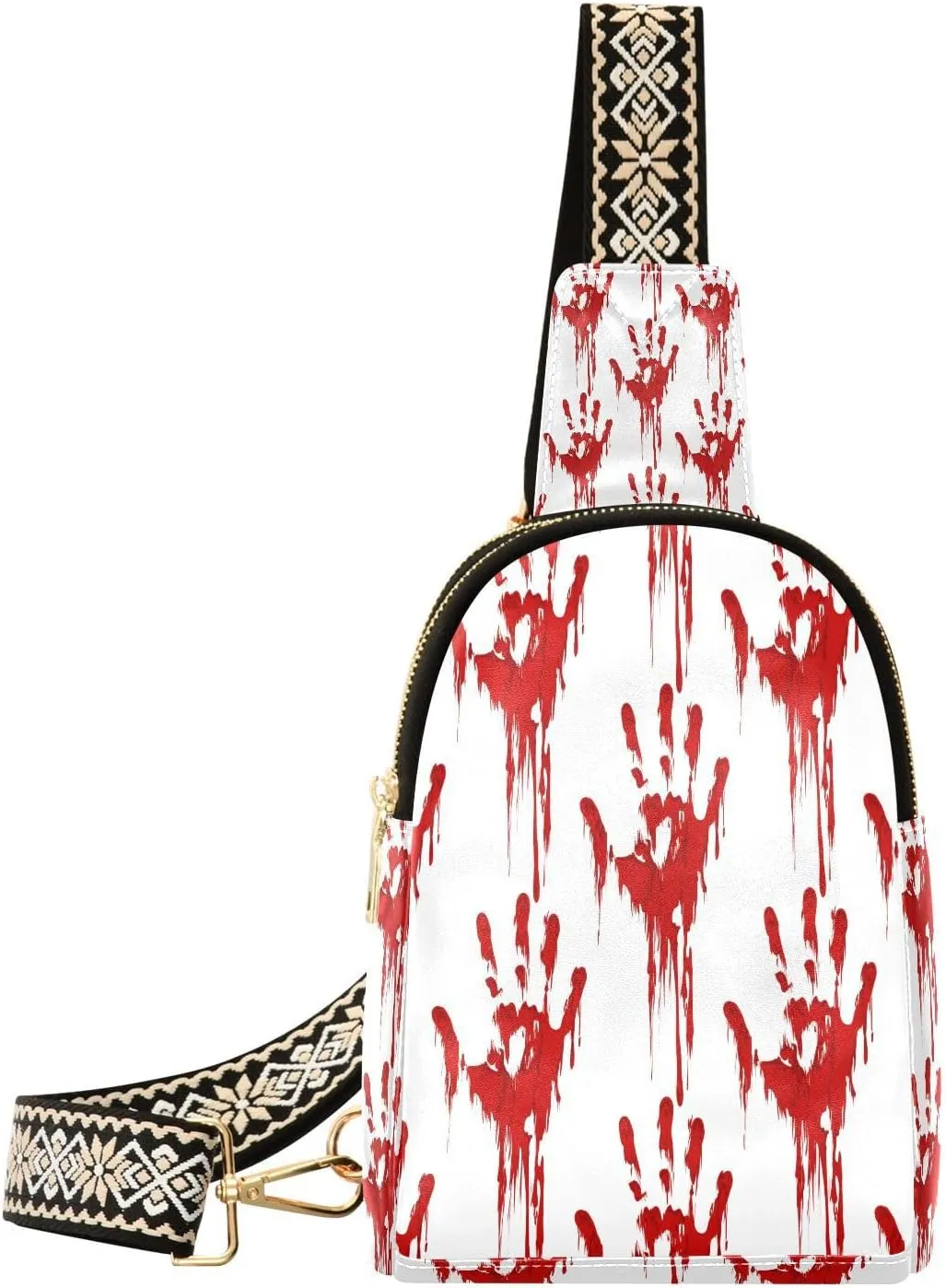 Bloody Handprint Horror Fanny Pack Crossbody PC Leather Small Sling Bag for Women Spooky Halloween Fashion Waist Packs Chest Bag for Travel Sports Running Hiking