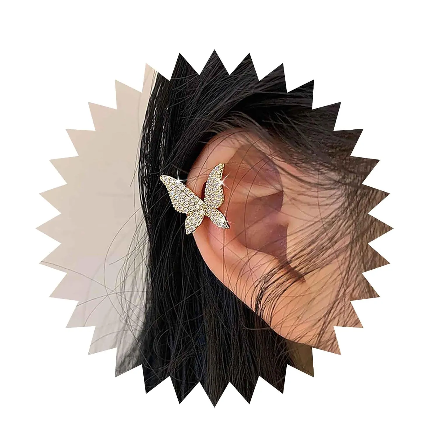 Boho Cz Butterfly Earrings Gold Cz Butterfly Stud Earrings Crystal Butterfly Clip On Earrings Butterfly No Pierced Earrings Jewelry for Women (Right)