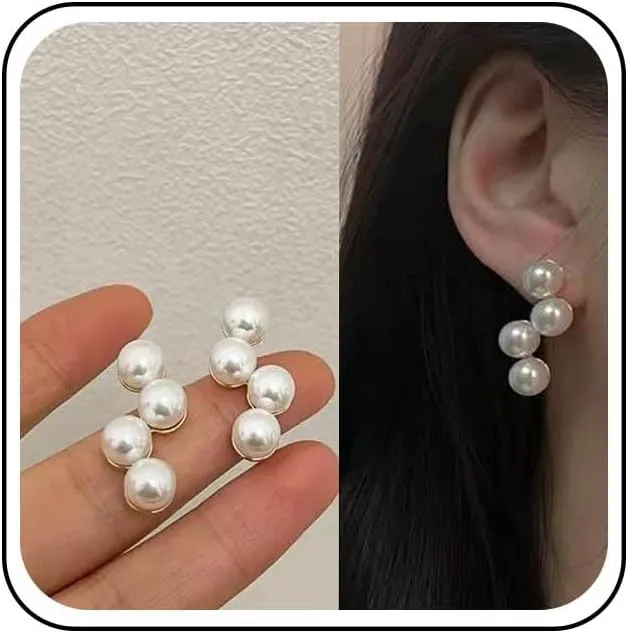 Boho Pearl Tassel Drop Earrings Vintage Cluster Pearl Stud Earrings Pearl Cluster Chandelier Earrings Wedding Bridal Pearl Earrings Jewelry for Women