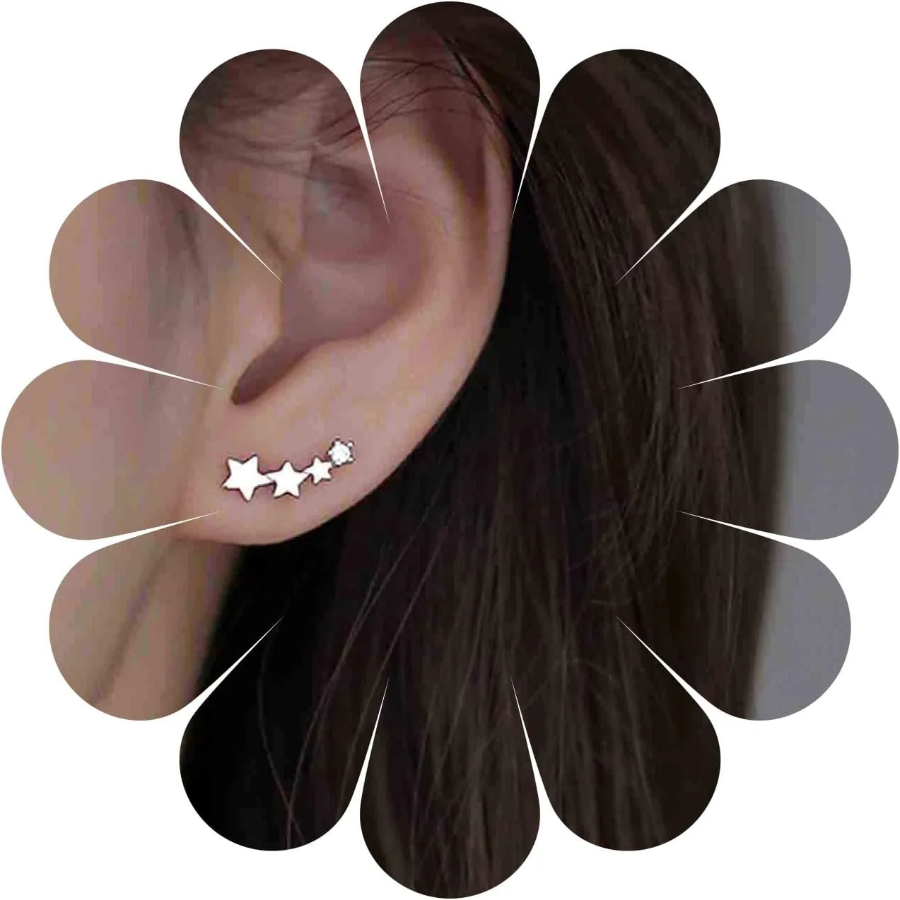 Boho Vintage Star Earrings - Silver Rhinestone Ear Cuffs - Wrap Design - Adult Women's Wedding Occasion