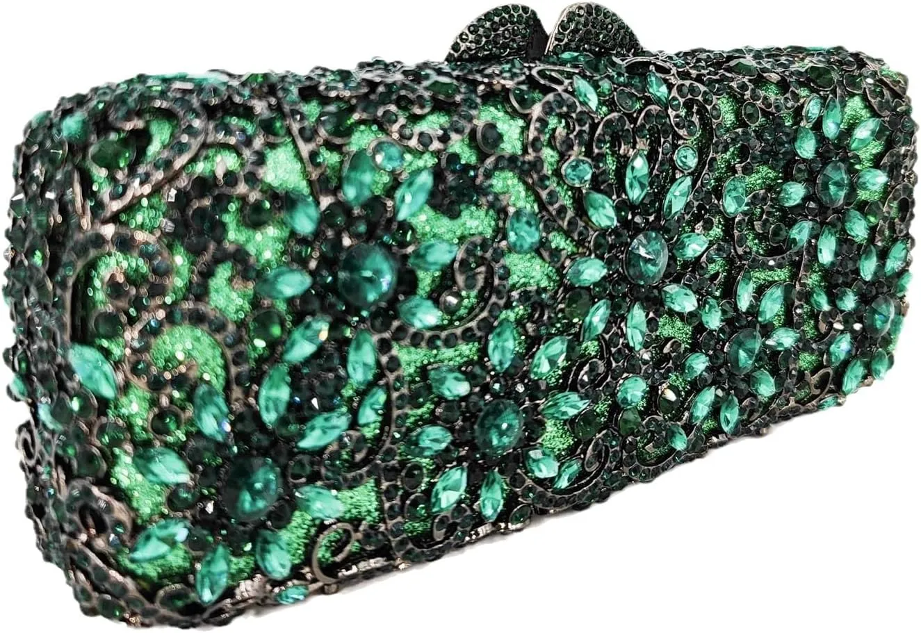 Boutique De FGG Bling Flower Crystal Clutch Evening Bags for Women Formal Party Rhinestone Clutch Purse Wedding Handbag,Mini