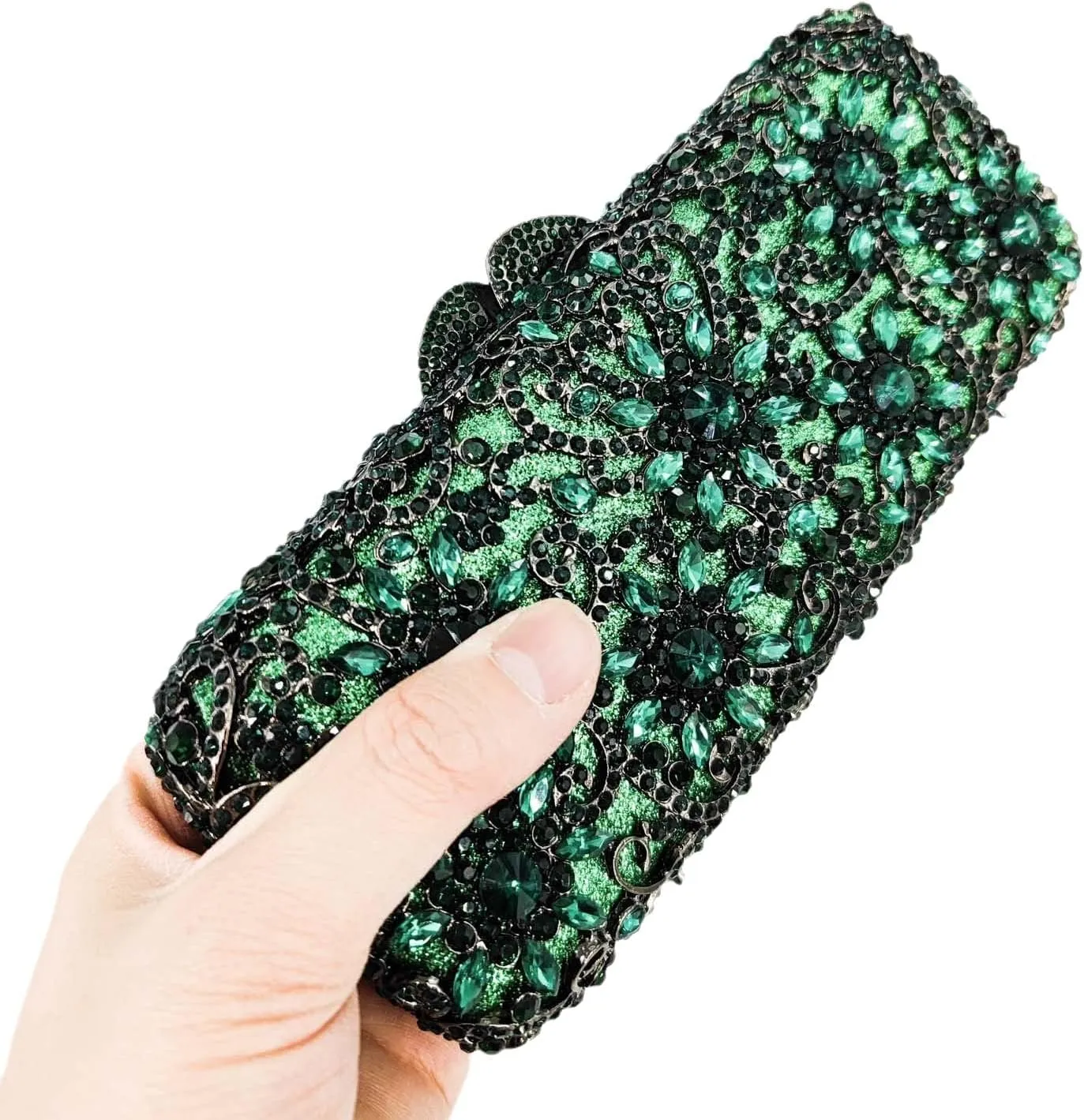 Boutique De FGG Bling Flower Crystal Clutch Evening Bags for Women Formal Party Rhinestone Clutch Purse Wedding Handbag,Mini