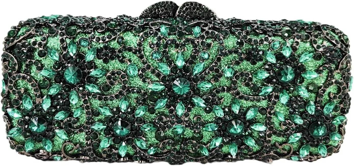 Boutique De FGG Bling Flower Crystal Clutch Evening Bags for Women Formal Party Rhinestone Clutch Purse Wedding Handbag,Mini