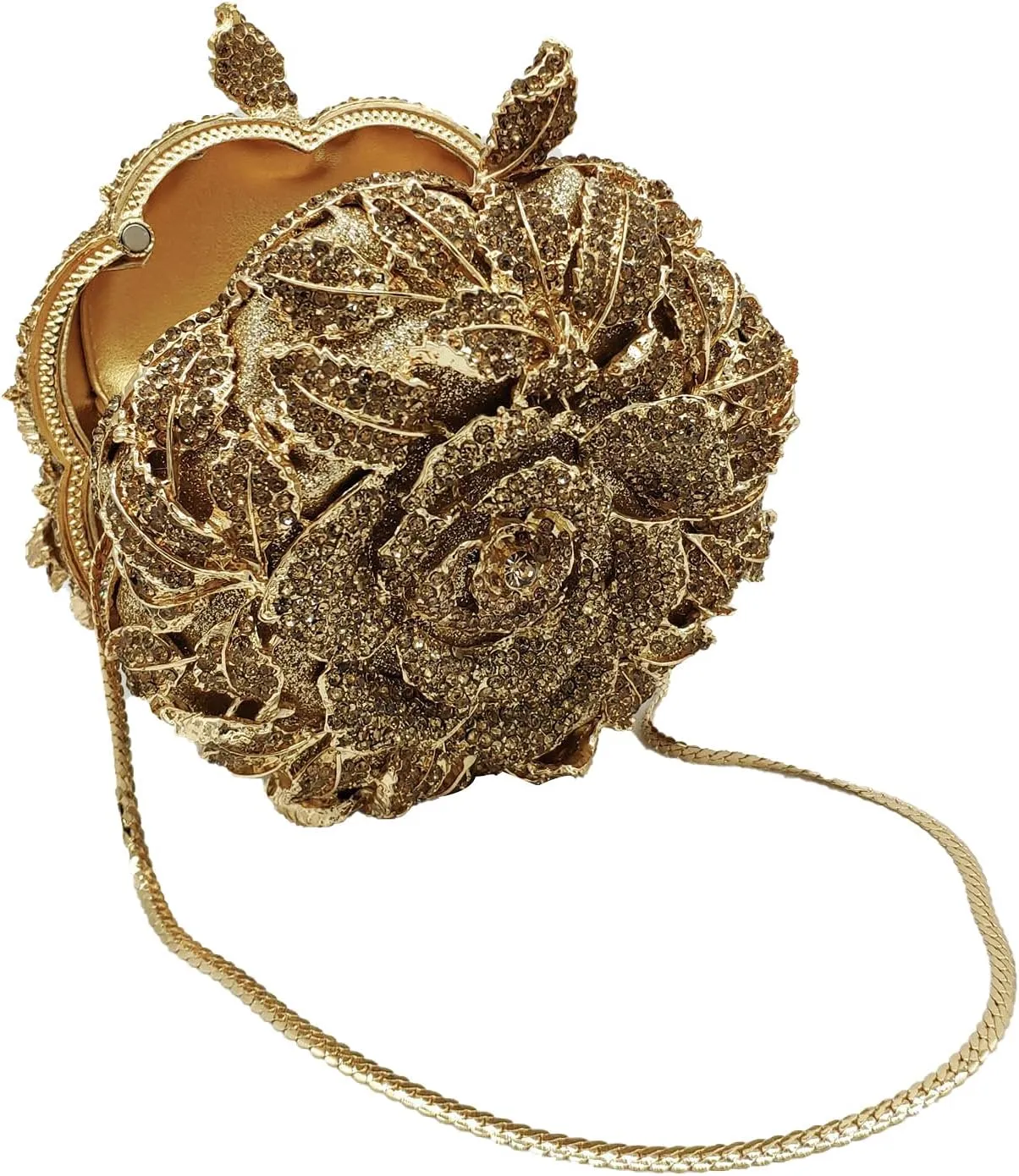 Boutique De FGG Round Rose Flower Crystal Clutch Purses for Women Formal Evening Bags Wedding Clutch Bag Party Handbags,Mini