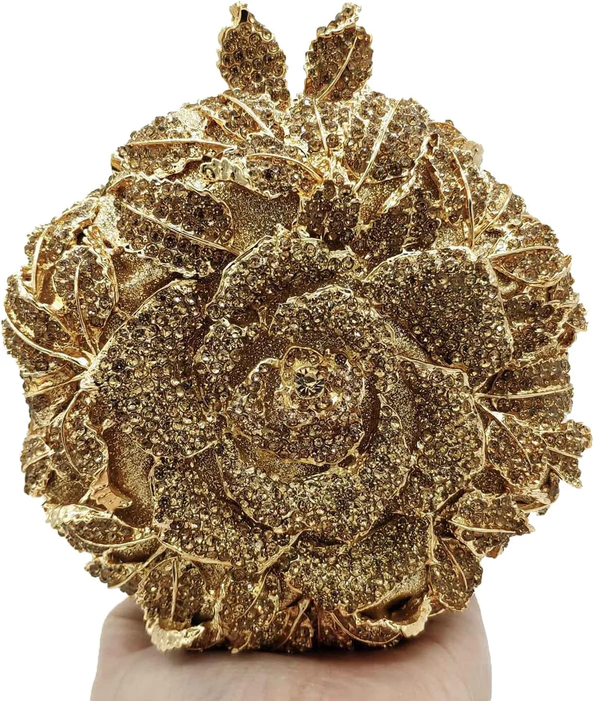 Boutique De FGG Round Rose Flower Crystal Clutch Purses for Women Formal Evening Bags Wedding Clutch Bag Party Handbags,Mini