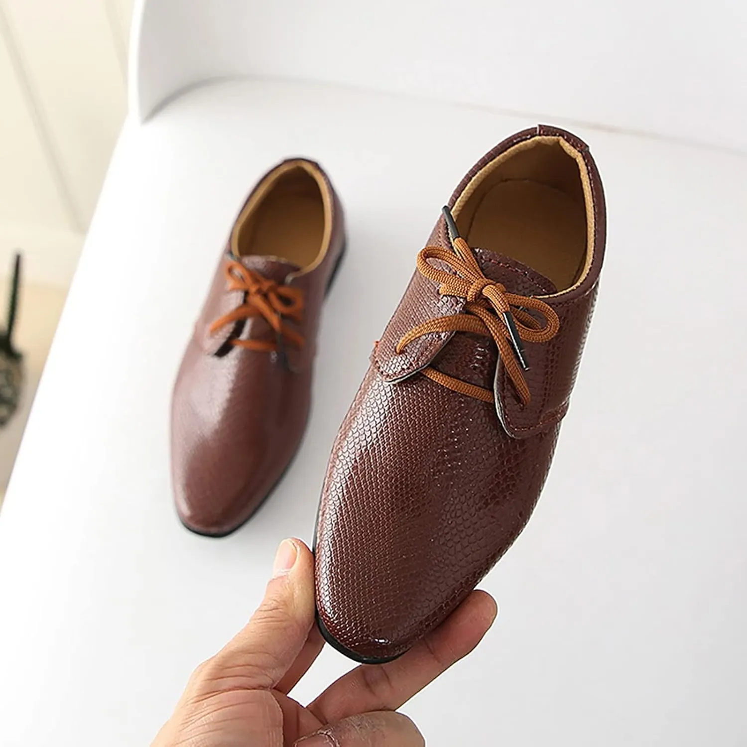 Boys Derb?? Leather Formal Dress Shoes Pointed Toe Oxford Lace Up Wedding Party Performance Prom Footwear for Baby