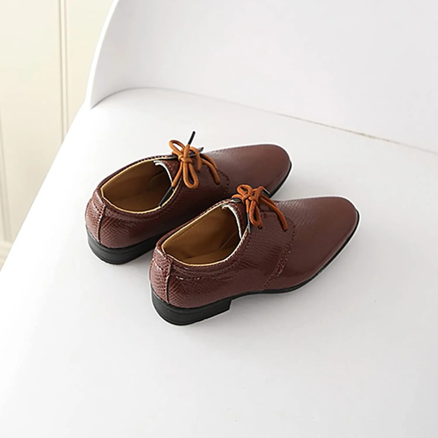 Boys Derb?? Leather Formal Dress Shoes Pointed Toe Oxford Lace Up Wedding Party Performance Prom Footwear for Baby