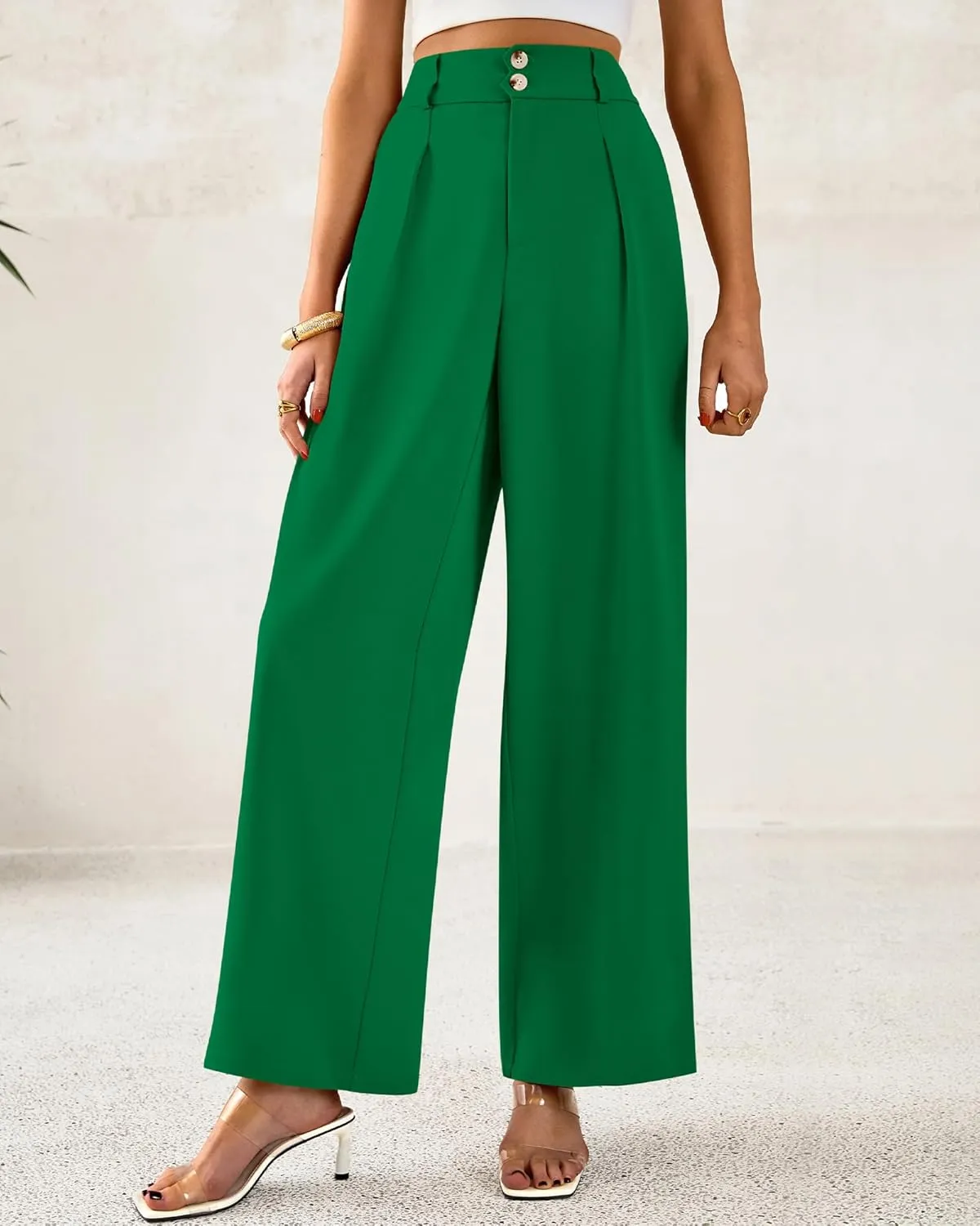 BTFBM Women Wide Leg Dress Pants 2025 High Waisted Button Pleated Business Casual Trousers Office Work Palazzo Pants