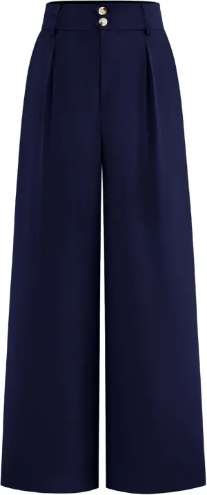 BTFBM Women Wide Leg Dress Pants 2025 High Waisted Button Pleated Business Casual Trousers Office Work Palazzo Pants