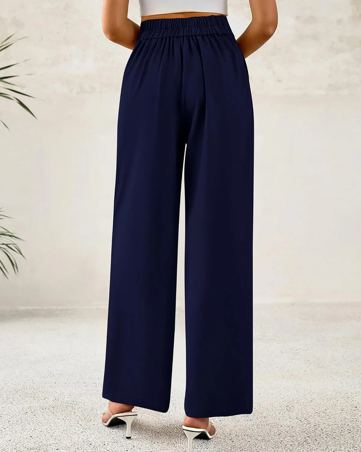 BTFBM Women Wide Leg Dress Pants 2025 High Waisted Button Pleated Business Casual Trousers Office Work Palazzo Pants
