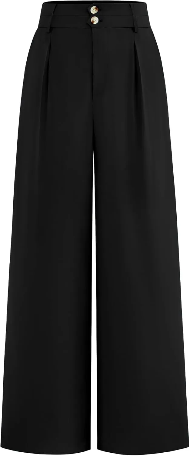 BTFBM Women Wide Leg Dress Pants 2025 High Waisted Button Pleated Business Casual Trousers Office Work Palazzo Pants