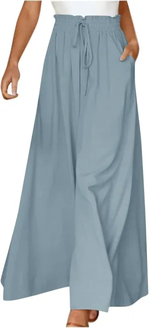 Canbebig Palazzo Pants for Women High Waist Loose Wide Leg Trousers Solid Dressy Culottes Elastic Waist Flowy Classy Pants