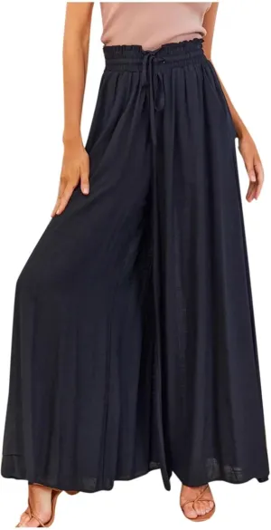 Canbebig Palazzo Pants for Women High Waist Loose Wide Leg Trousers Solid Dressy Culottes Elastic Waist Flowy Classy Pants