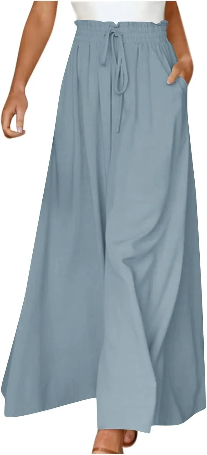 Canbebig Palazzo Pants for Women High Waist Loose Wide Leg Trousers Solid Dressy Culottes Elastic Waist Flowy Classy Pants