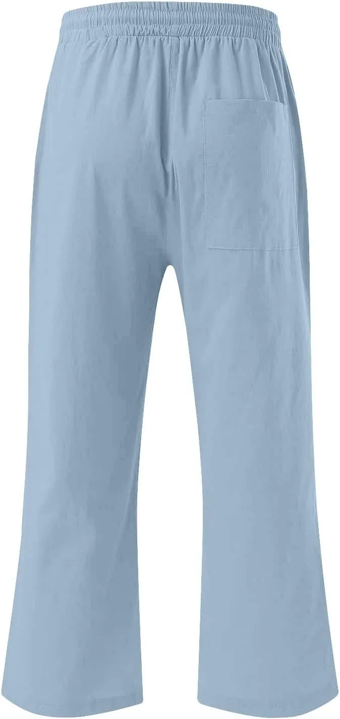 Capri Pants for Women Casual Summer 2024 Elastic Waist Wide Leg Drawstring Lounge Pant Cropped Beach Trousers