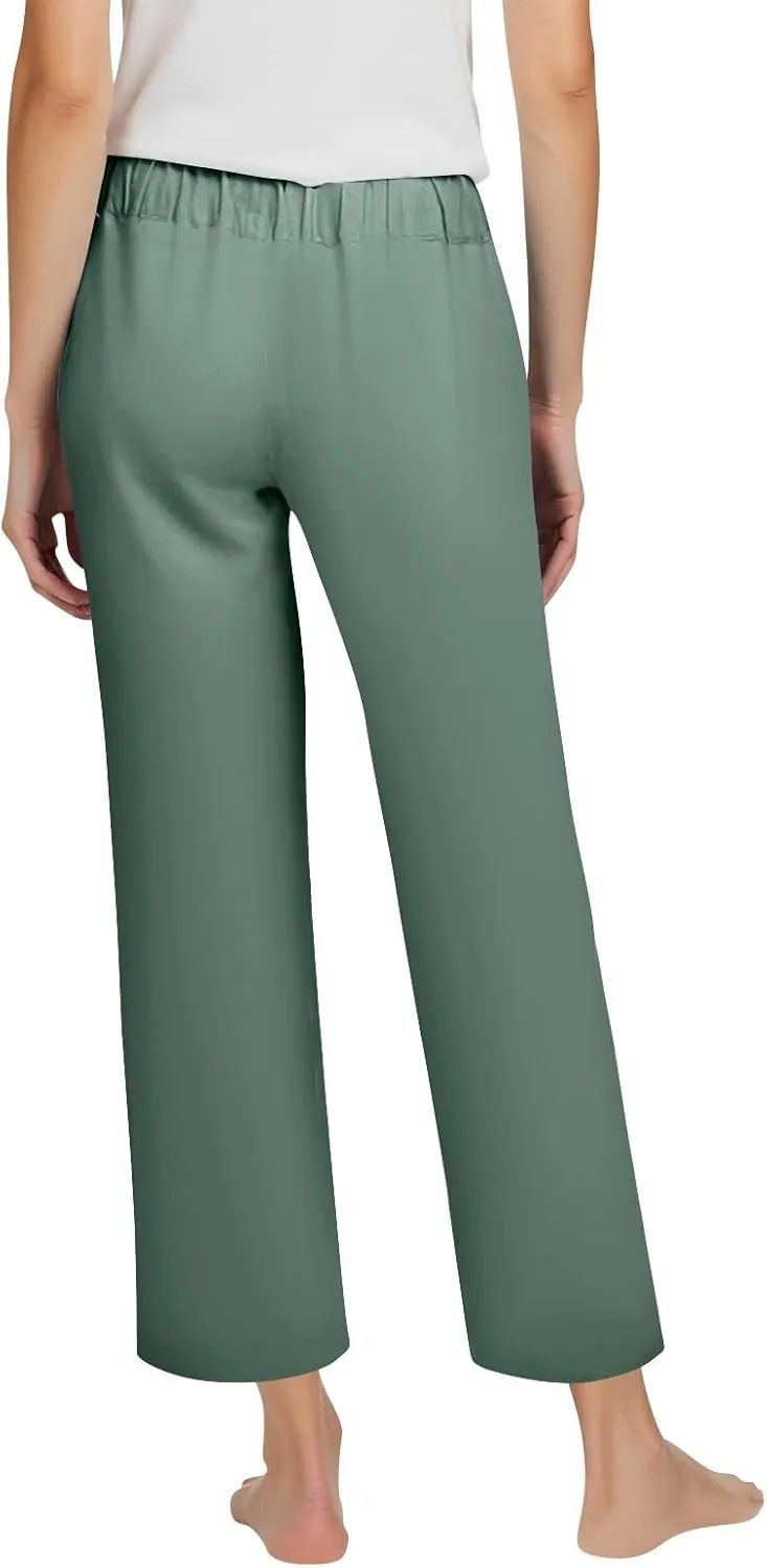 Capri Summer Linen Pants for Women Short Elastic Waist Casual Comfy Trendy Capris Cropped Trouser Beach Clothes