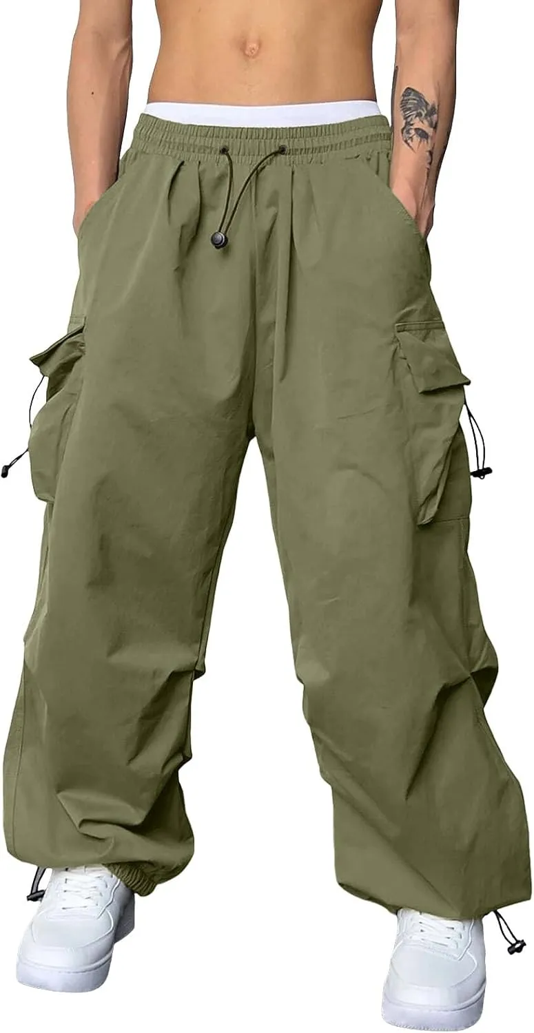 Cargo Combat Pant for Men Elastic Waist Work Pant Multi Pockets Casual Wide Leg Cargo Joggers Men