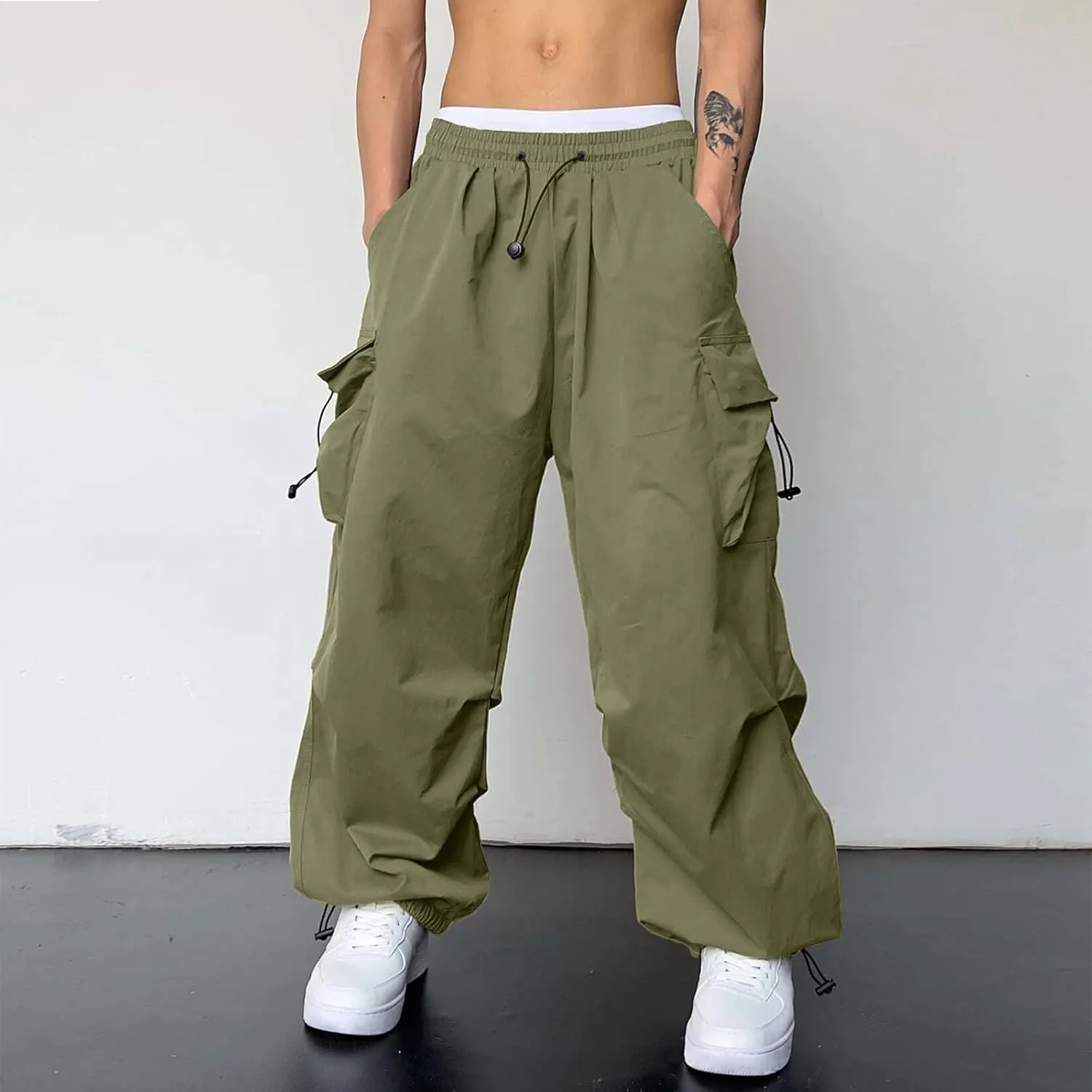 Cargo Combat Pant for Men Elastic Waist Work Pant Multi Pockets Casual Wide Leg Cargo Joggers Men