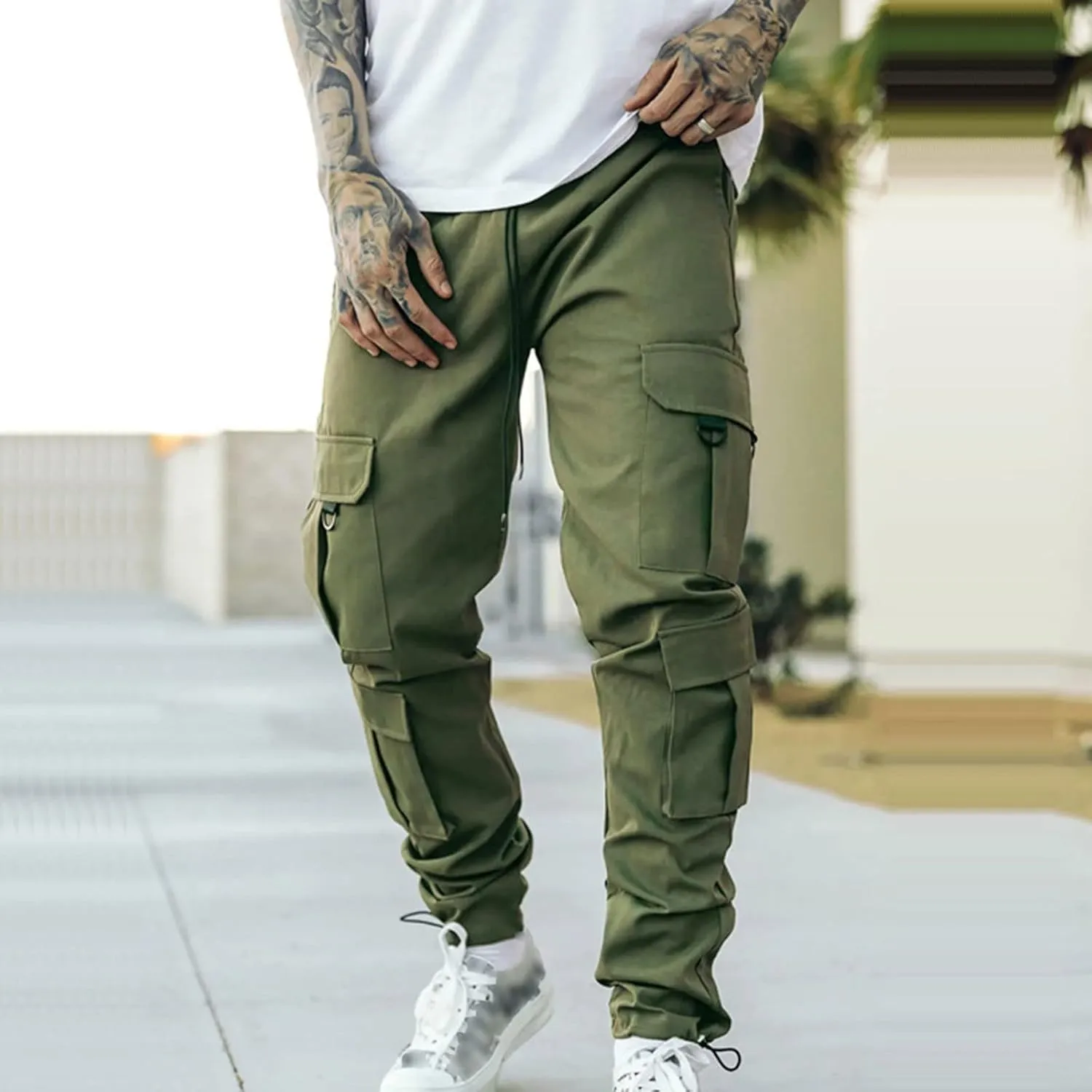 Cargo Pants for Men Big and Tall for Men with Pockets Ripstop Cargo Pants Casual Color Solid Men's Trousers Leggings