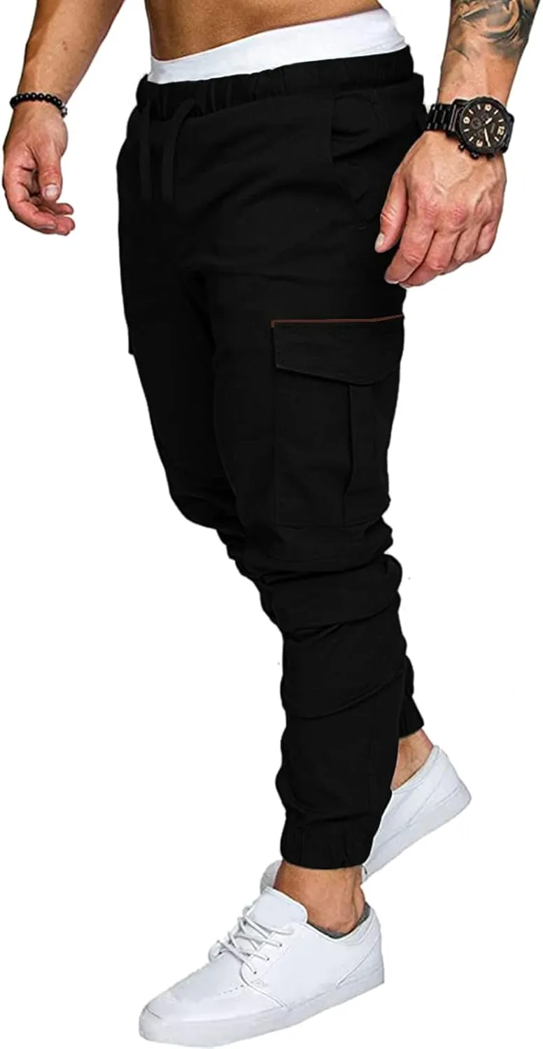 Cargo Sweatpants for Men Adjustable Bungee Cord Open Bottom Cargo Pants for Men Casual Mens Cargo Pants Mens Hiking