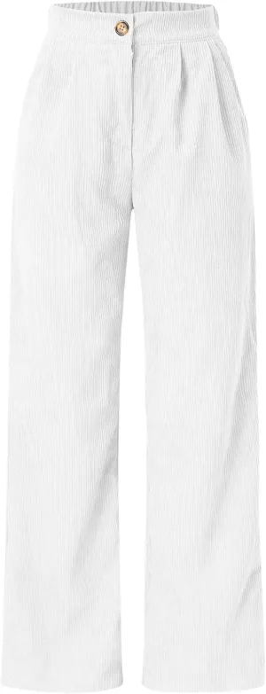Casual Straight Pants for Women Solid Color Wide Leg Baggy Pant Loose Fit High Rise Elastic Waist Trouser with Pocket