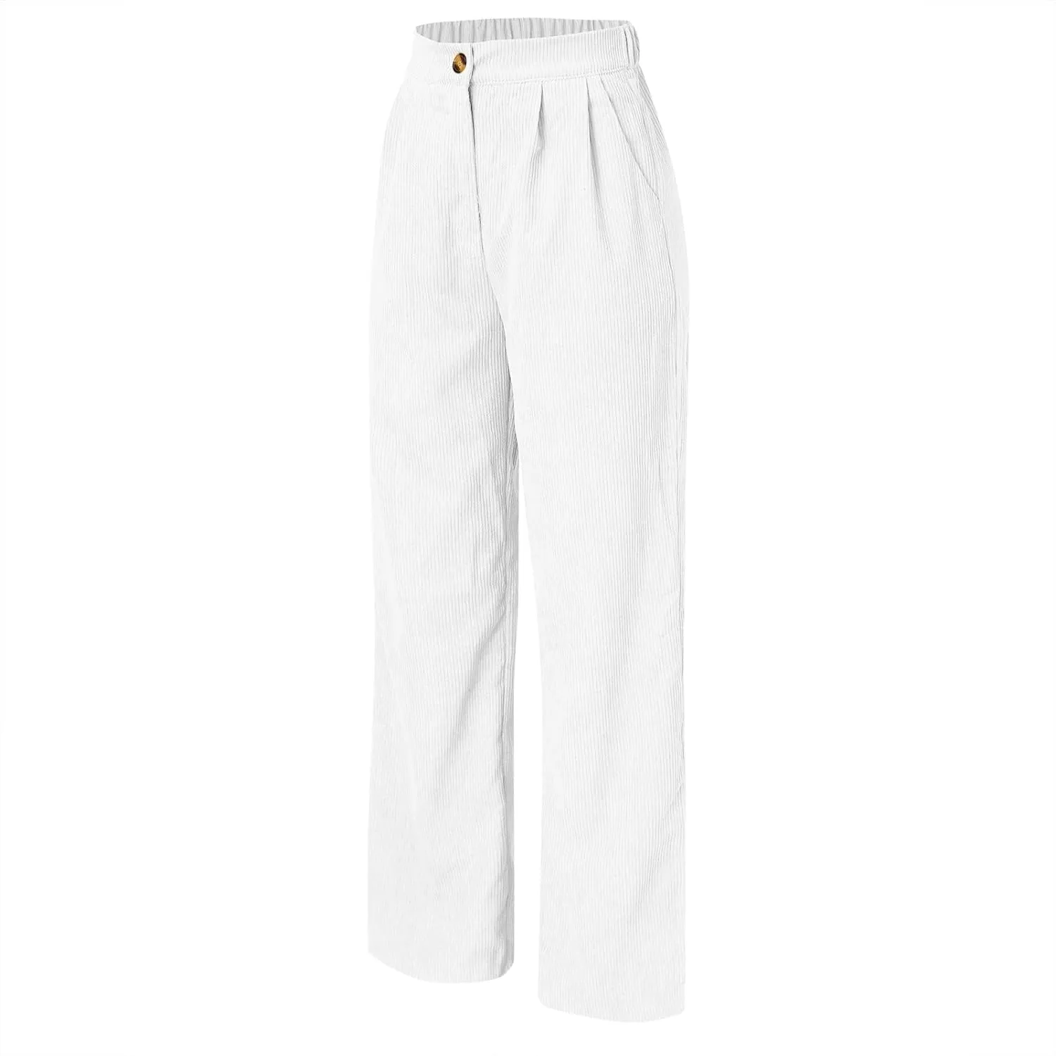 Casual Straight Pants for Women Solid Color Wide Leg Baggy Pant Loose Fit High Rise Elastic Waist Trouser with Pocket
