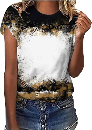 Ceboyel Womens Bleached Sublimation Blanks Shirts Leopard Graphic Tees Tops Short Sleeve Polyester Tshirts Cute Items Clothes