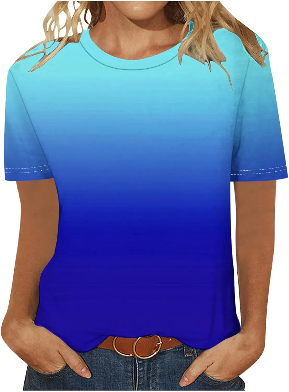 Ceboyel Womens Ombre Color Summer Tops Short Sleeve Tee Shirts Dressy Causal Cute Tshirts 2024 Trendy Vacation Clothes