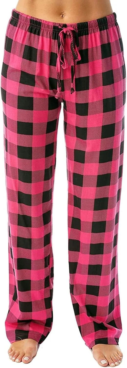 Christmas Pants for Women Buffalo Plaid High Waisted Sleep Trousers Elastic Waistband Straight Leg Loungewear Pants