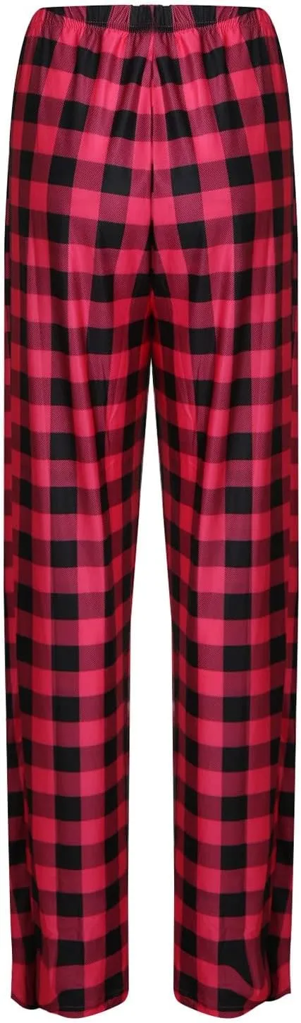 Christmas Pants for Women Buffalo Plaid High Waisted Sleep Trousers Elastic Waistband Straight Leg Loungewear Pants