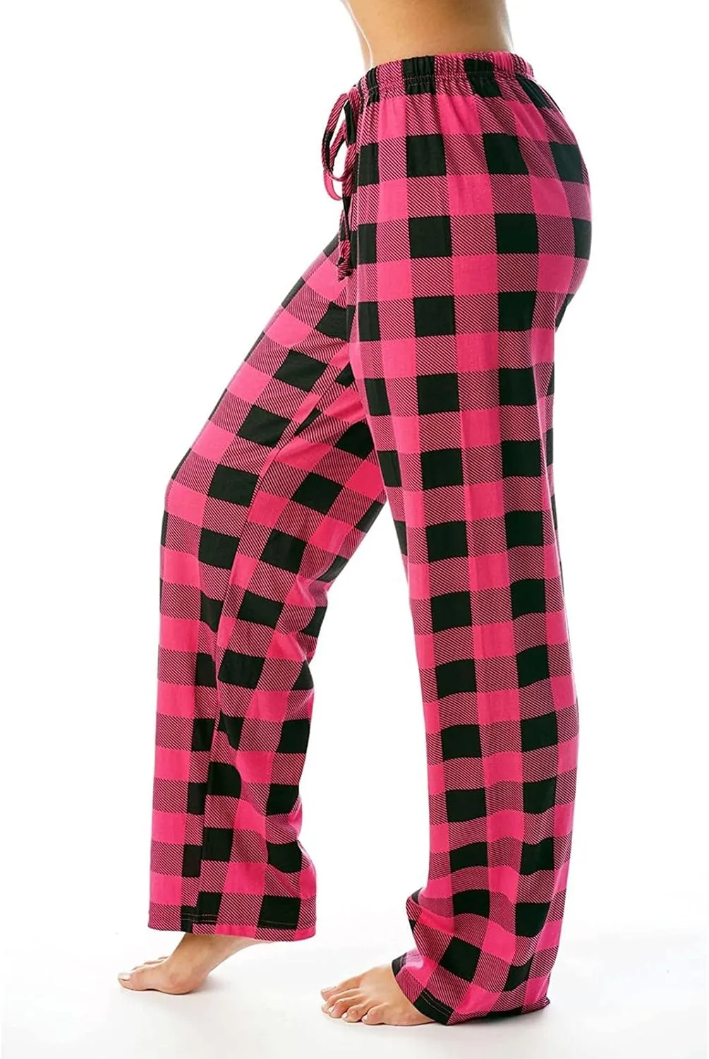 Christmas Pants for Women Buffalo Plaid High Waisted Sleep Trousers Elastic Waistband Straight Leg Loungewear Pants