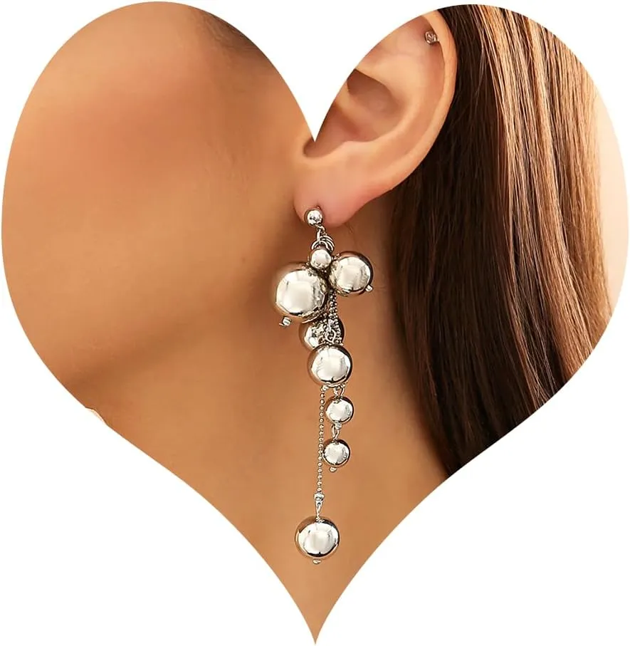 Chunky Gold Pearl Earrings for Women Long Chain Ball Earrings Pearl Dangle Earrings Fashion Jewelry