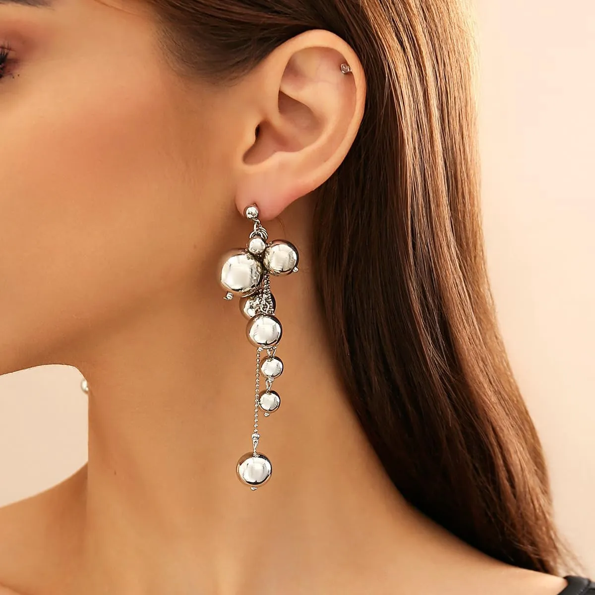 Chunky Gold Pearl Earrings for Women Long Chain Ball Earrings Pearl Dangle Earrings Fashion Jewelry