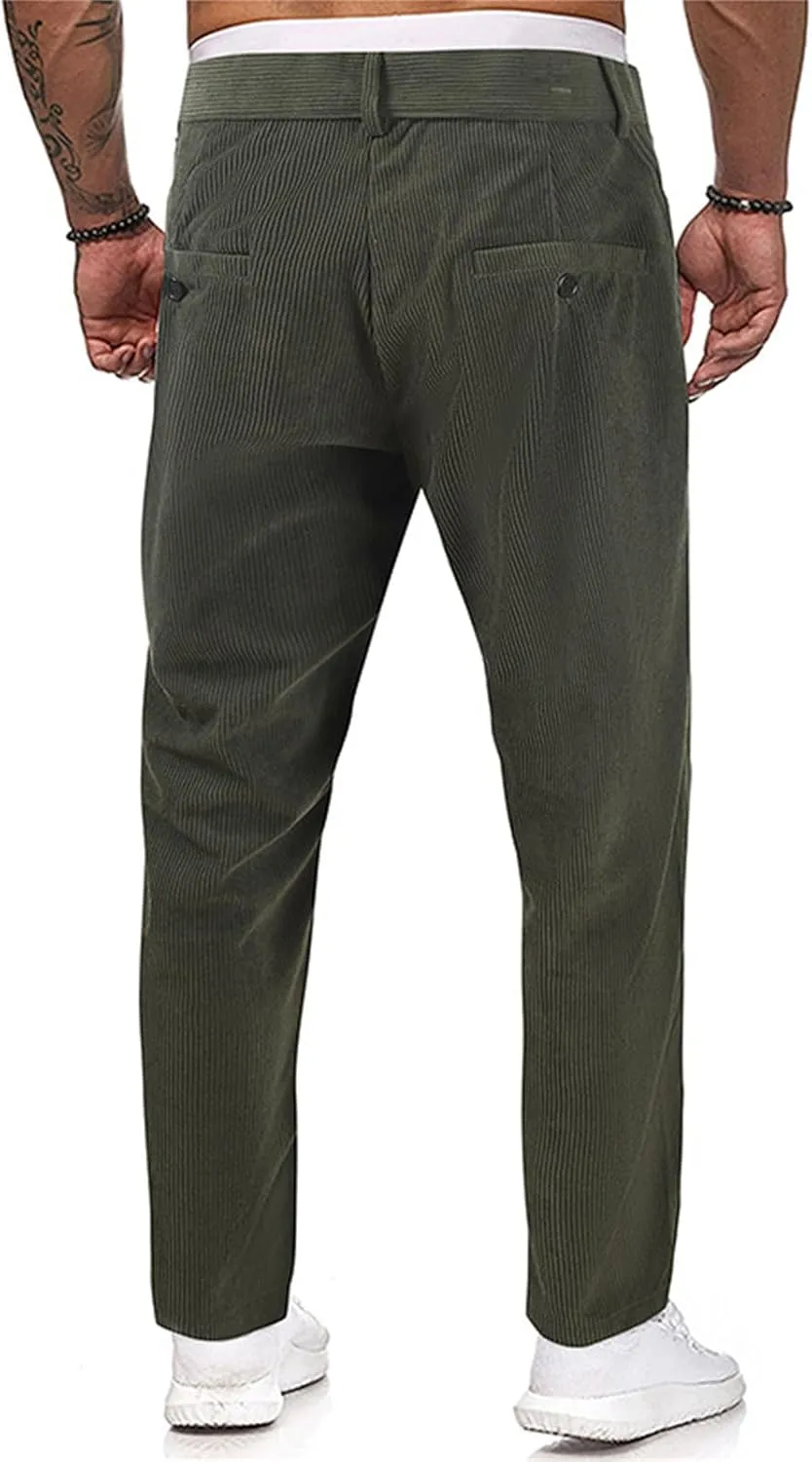 Classic Fit Stretch Corduroy Pants for Men Causal Relaxed Fit Tapered Sweatpants Athletic Slim Fit Straight-Leg