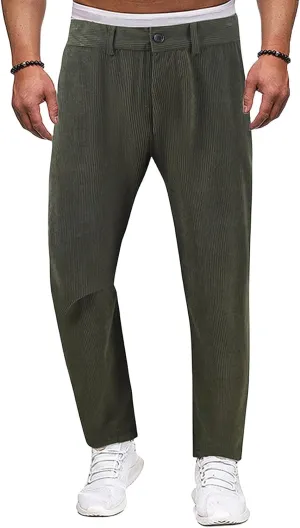 Classic Fit Stretch Corduroy Pants for Men Causal Relaxed Fit Tapered Sweatpants Athletic Slim Fit Straight-Leg