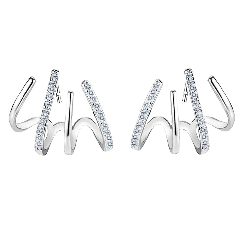 Claw Earrings for Women,14k Gold Plated/Sterling Silver Cat Claw Cuff Earrings Hypoallergenic Minimalist Cubic Zirconia Ear Wrap Piercing Stud Earrings Jewelry (Silver)