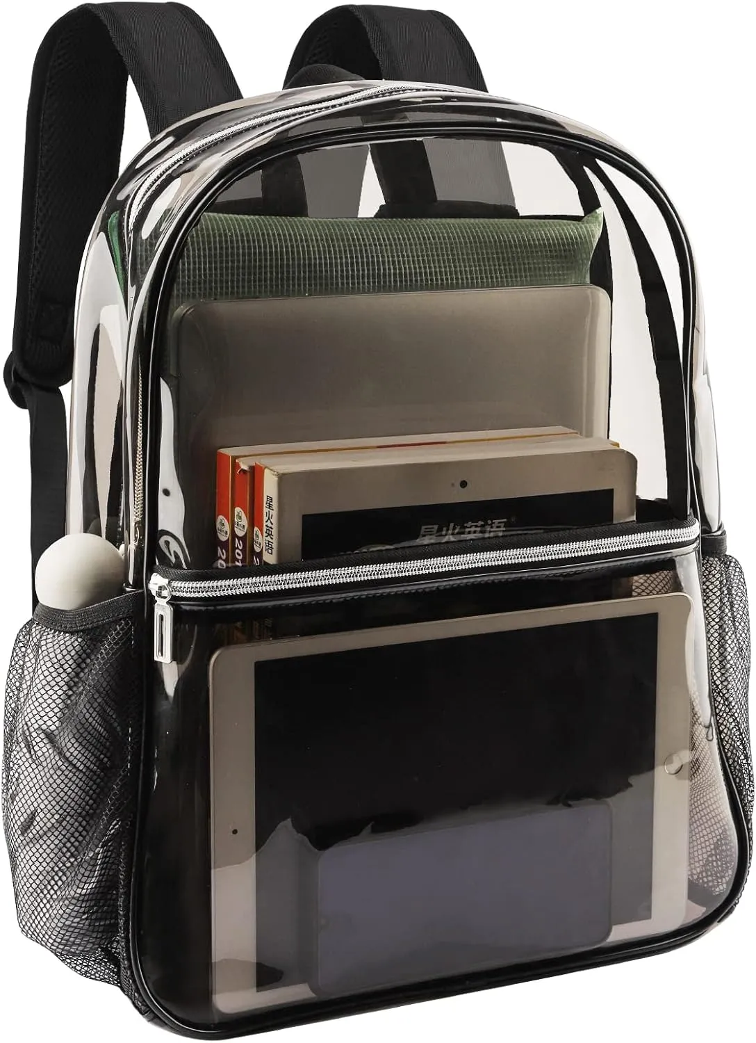 Clear Backpack Heavy Duty TPU Transparent Backpack for Sports,Work,Security Travel.(Black)