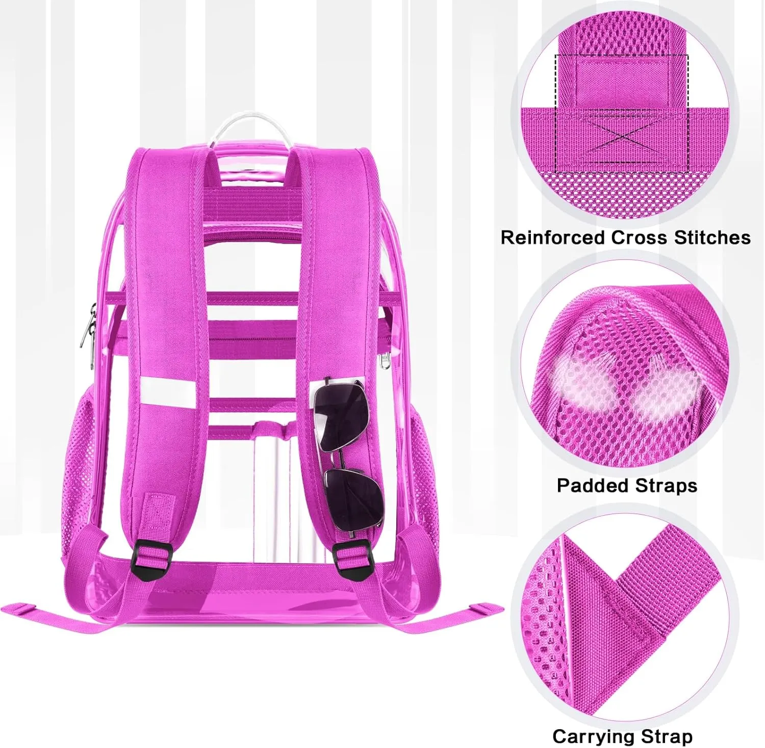 Clear Backpack,17" Large Heavy Duty Transparent Backpack with Multi-pockets See Through Bag for College, Travel, Workplace Security - Pink