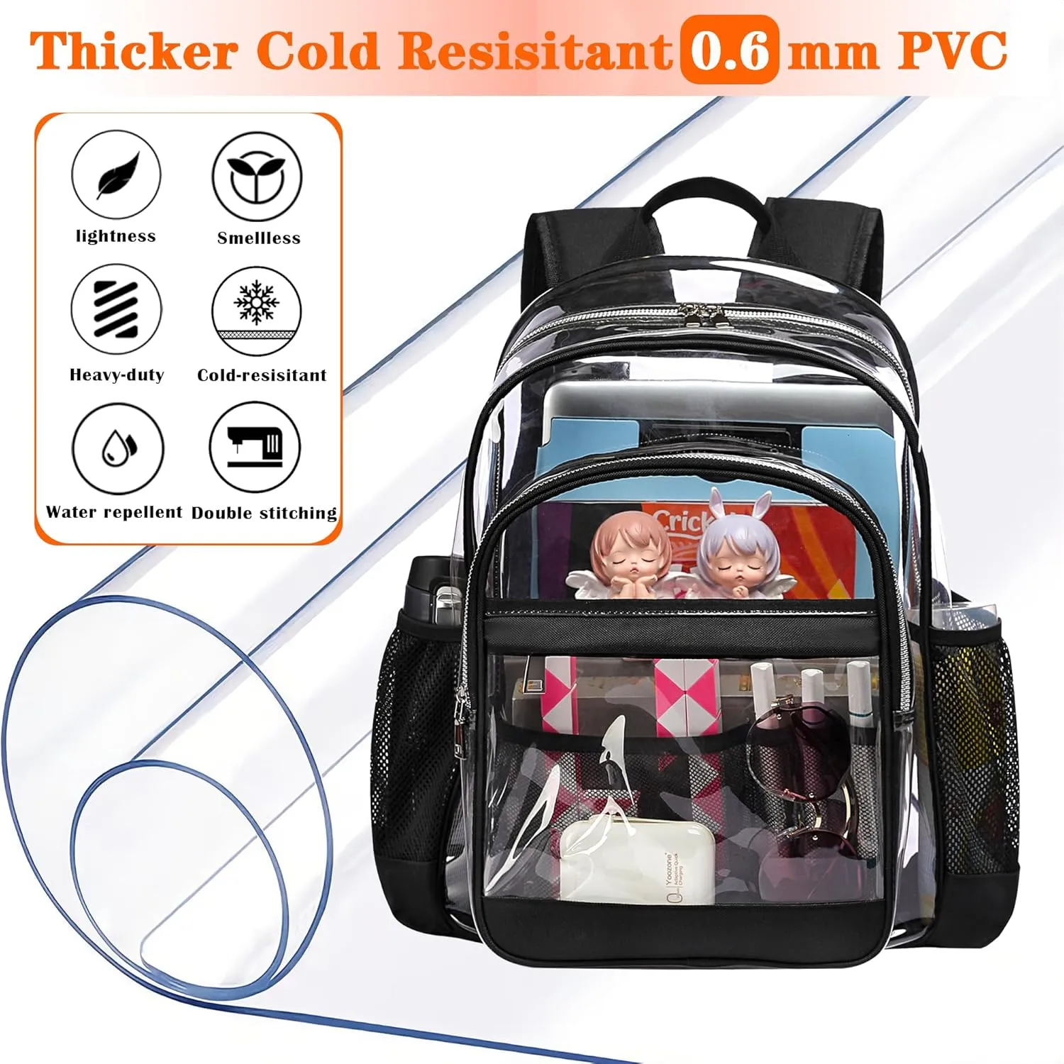 Clear Backpack,Heavy Duty Clear Bookbag See Through Backpack Large Clear Bag for School College Work Travel Security,Amber Coloured