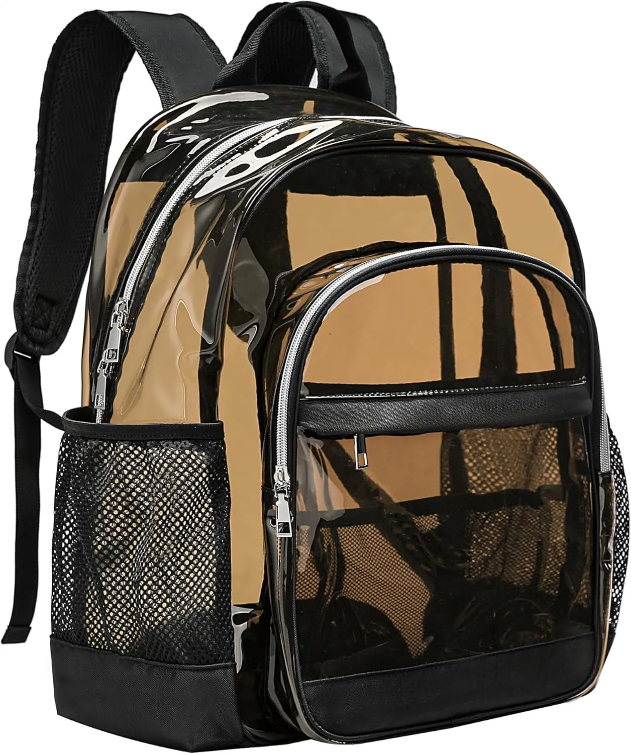 Clear Backpack,Heavy Duty Clear Bookbag See Through Backpack Large Clear Bag for School College Work Travel Security,Amber Coloured