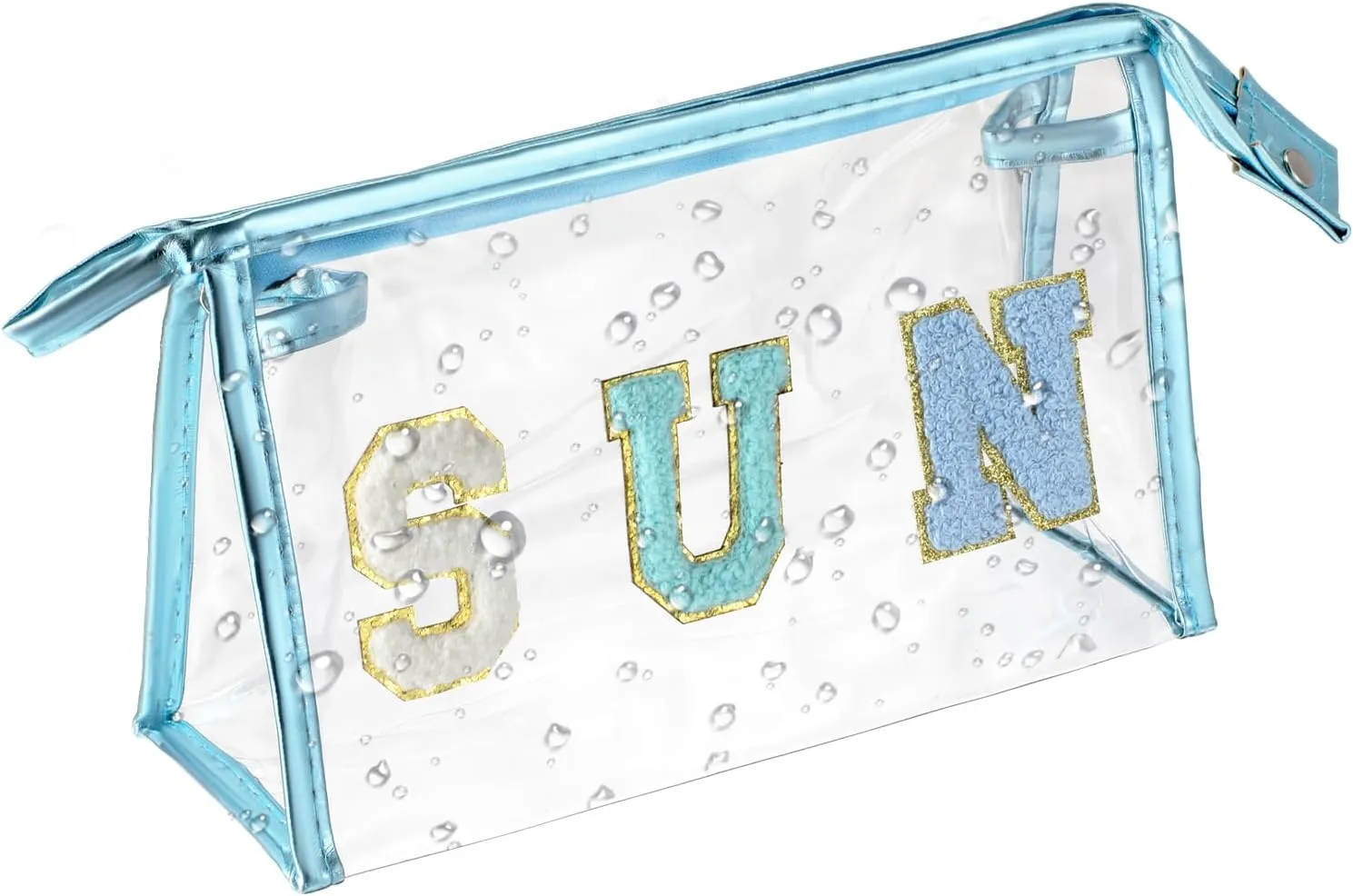 Clear Makeup Bag, Mini Clear Chenille Patch Skincare Bag Waterproof Toiletry Pouch with Zipper Travel Toiletry Bag for Women Girls