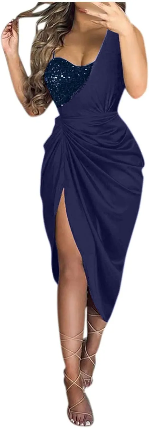 Cocktail Dresses for Women Evening Party,Sexy Off Shoulder Slip Bodycon Elegant Sequin Formal Plus Size Midi Dress